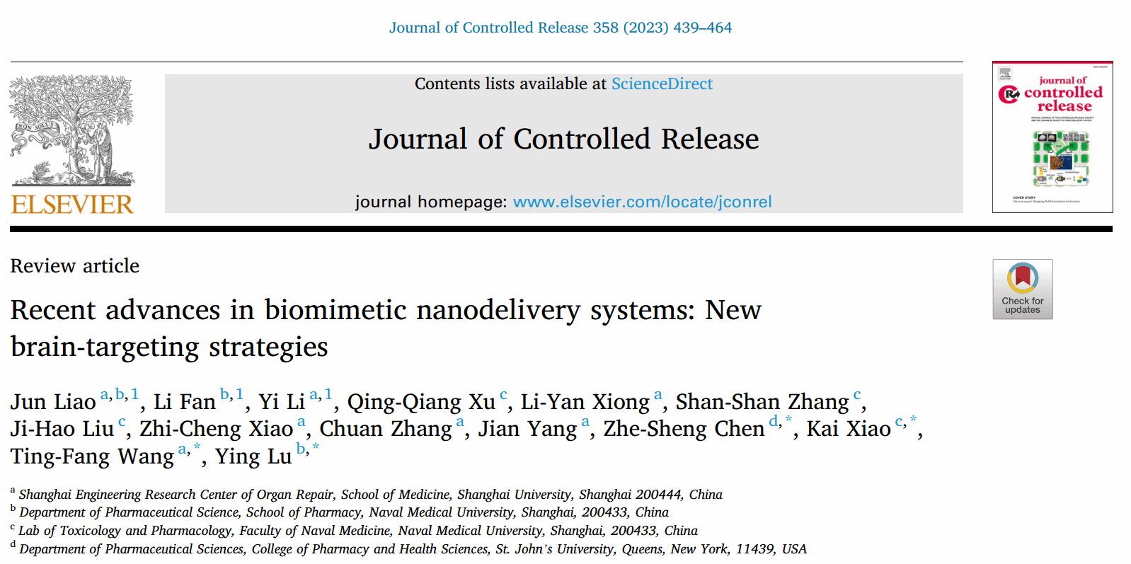 张川教授团队在药剂学领域国际着名期刊《Journal of Controlled release》上揭晓综述-永信贵宾会217